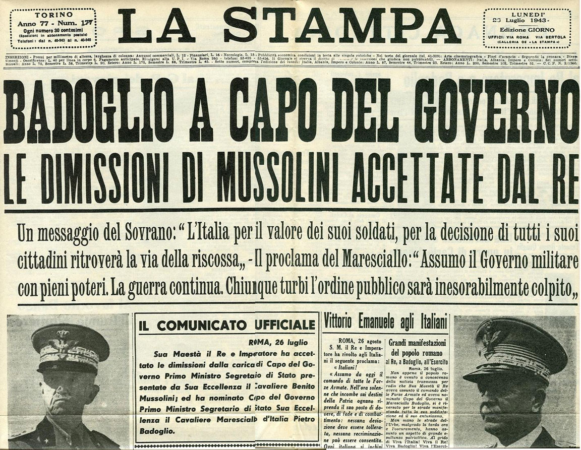 Caduta del Fascismo - 26 luglio 1943 - Prima pagina - La-Stampa