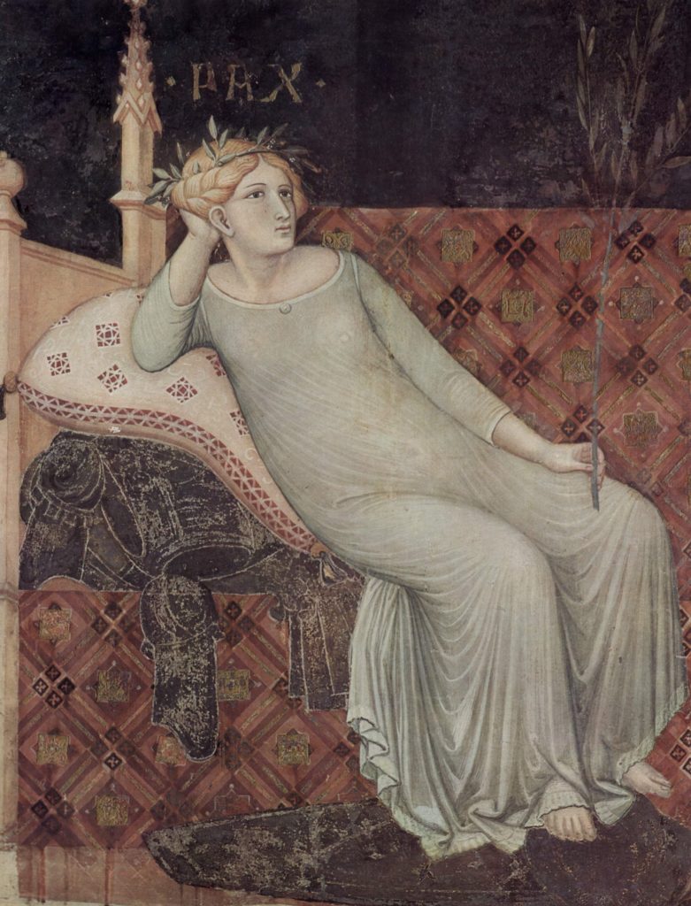 La Pace dipinta da Ambrogio Lorenzetti fra il 1338 e il 1339 nell'affresco del Buon Governo nel Palazzo Pubblico di Siena